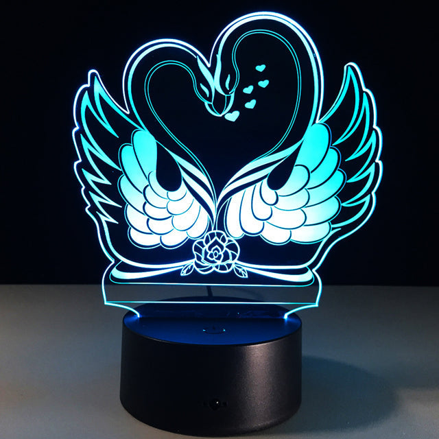 Swan Love Heart illusion Lamp,romantic glow, beautiful lighting piece ( approximately 8 x 6 inches )