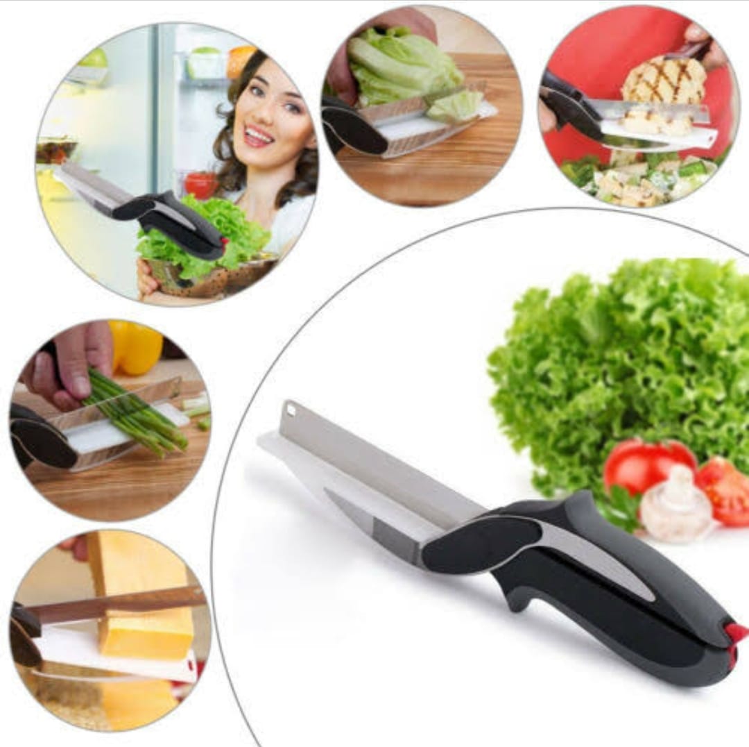 Clever Cutter2 in 1 Knife &amp; Cutting Board Utility Cutter Stainless Steel Ourdoor Smart Vegetable Chops Your Favorite Fruits, Vegetables,  (9NW000124)