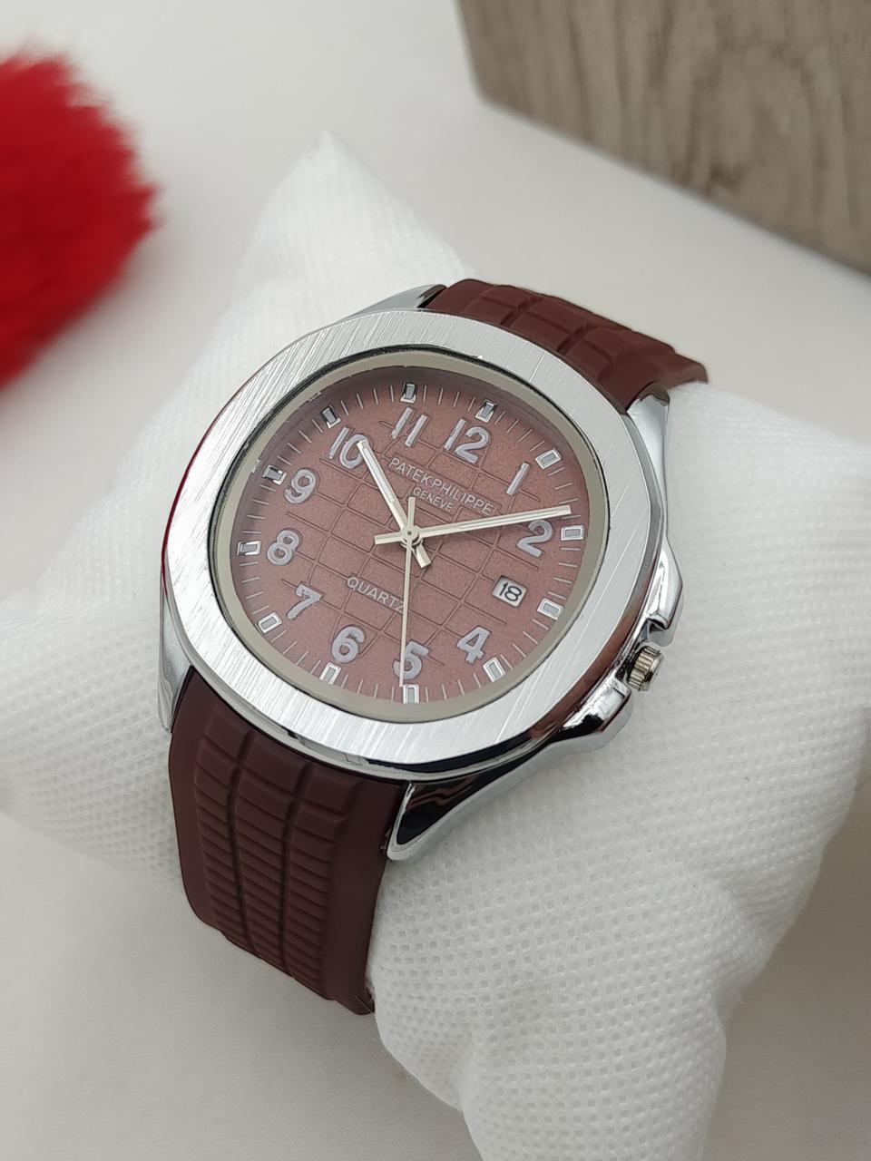 AA1 patek philippe geneve Stylish Watch silicon strap silver dial