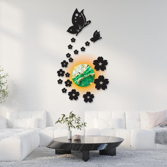 FWB dial clock Wooden Wall Clock Stylish Design with Butterflie for Home Décor 