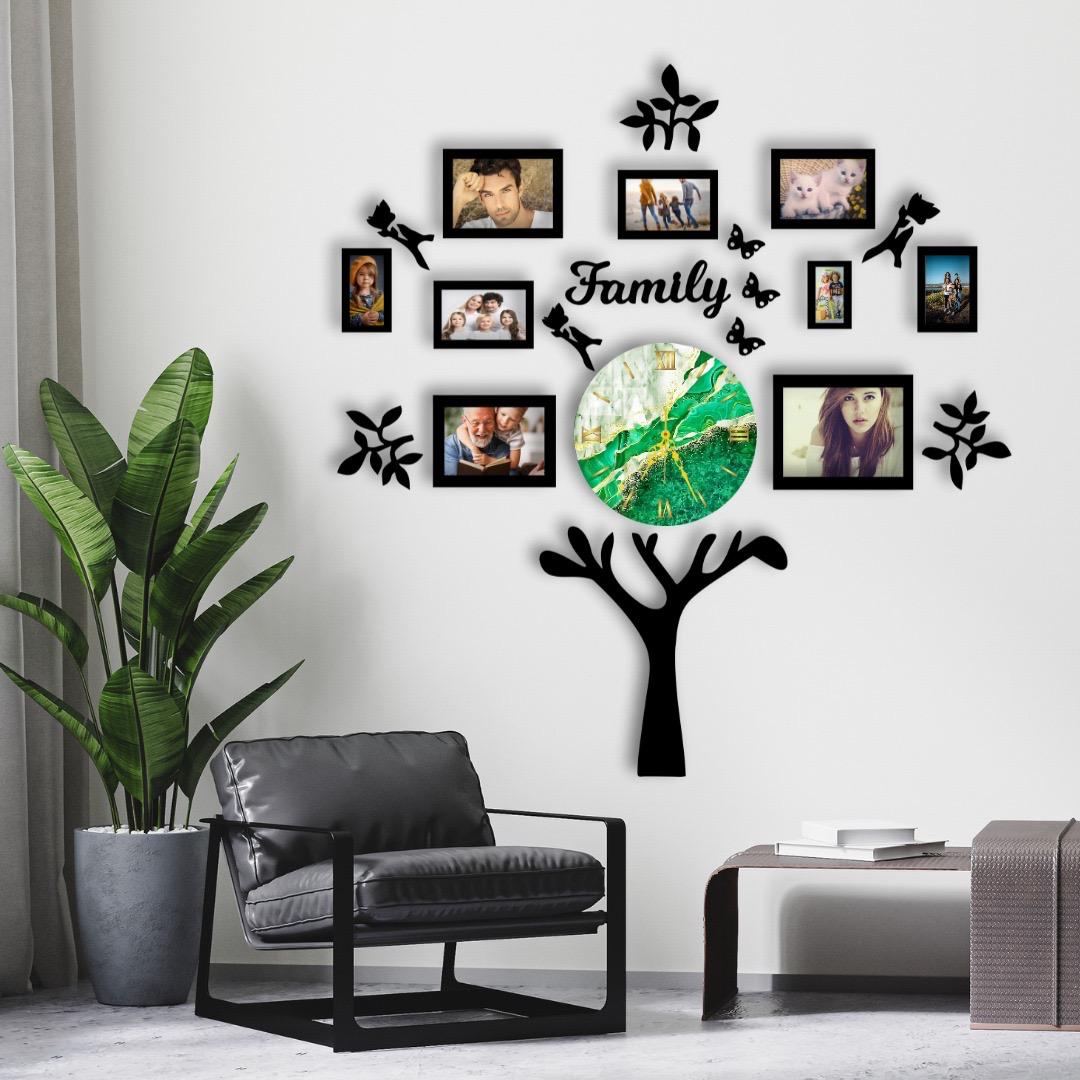 Wooden Wall Family Tree 9 Photos Frame, Modern  DIY Design Decoration For Home